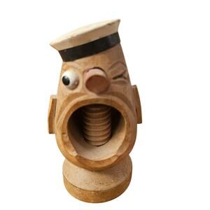 Vintage Hand Painted Carved Wood Winking Sailor Hand Screw Nutcracker (gg239)